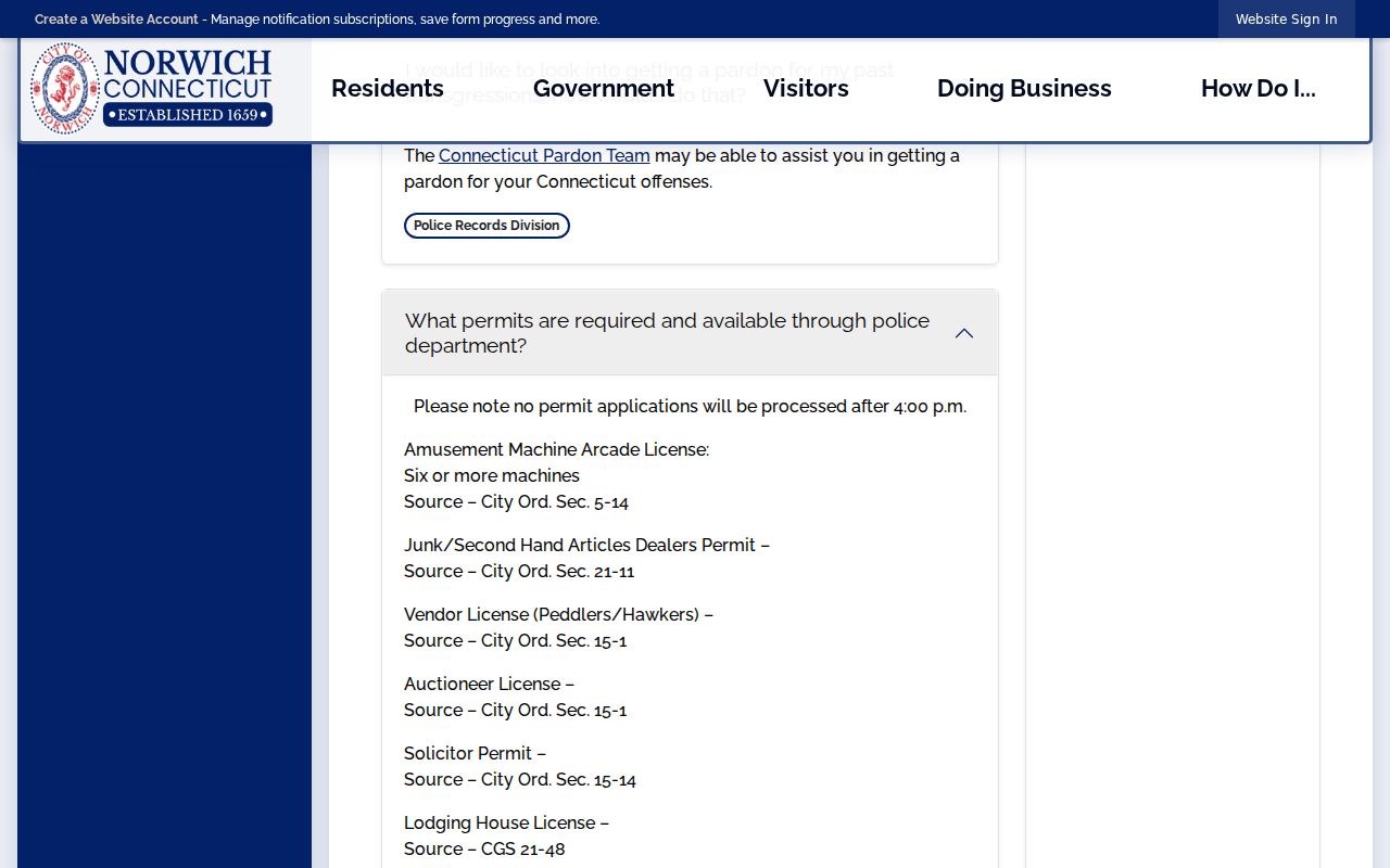 Norwich Police official in-person warrant inquiry instructions