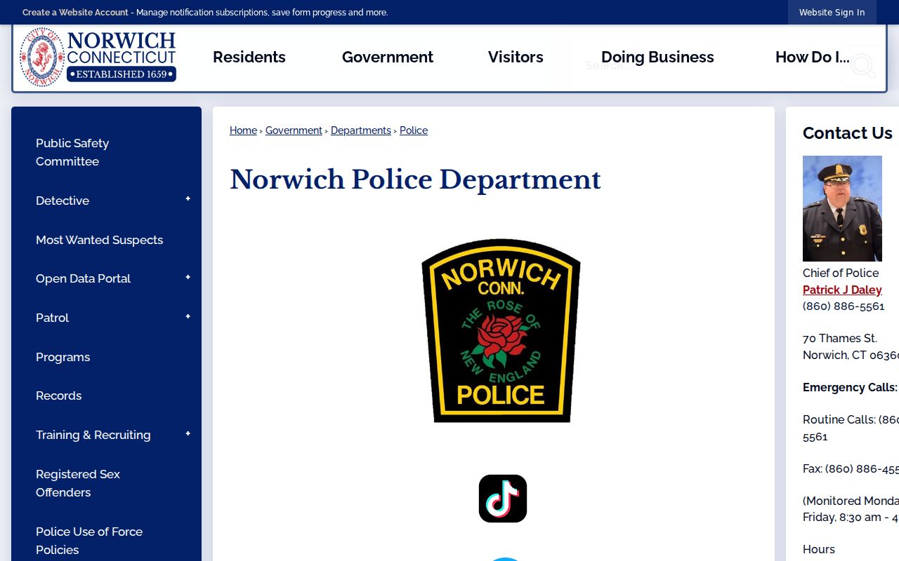 Official Norwich Police headquarters and public contact page