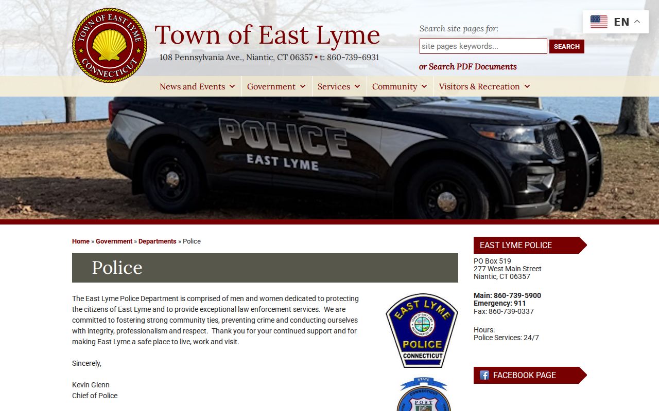 East Lyme Police official headquarters and records contact page